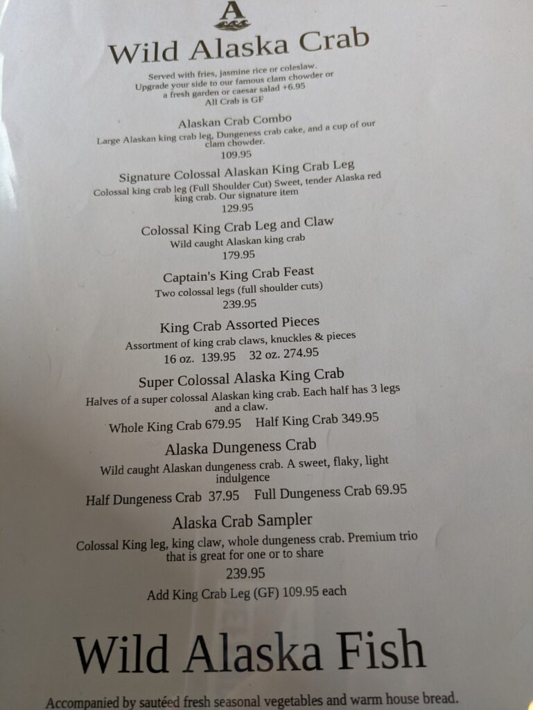 Ketchikan menu